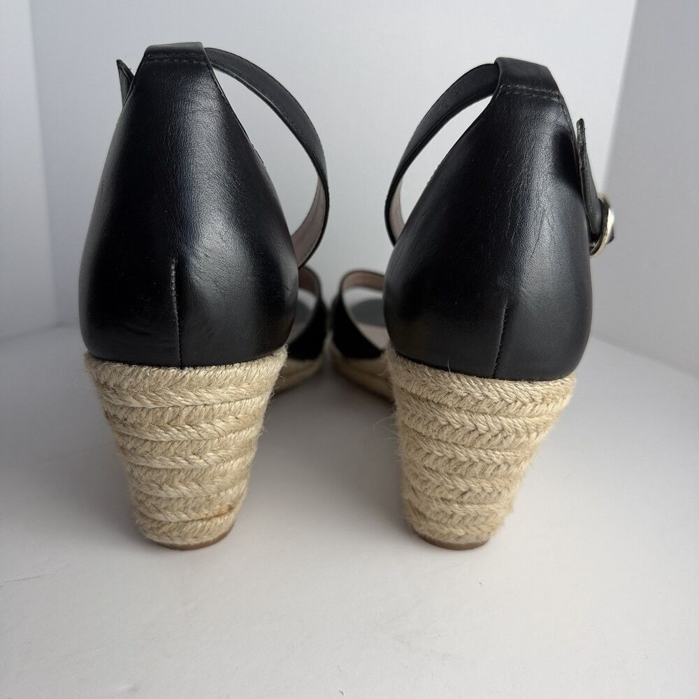 Nine West Jeranna Espadrille Wedge Sandals Black Leather Women 10 EUC - Picture 4 of 11